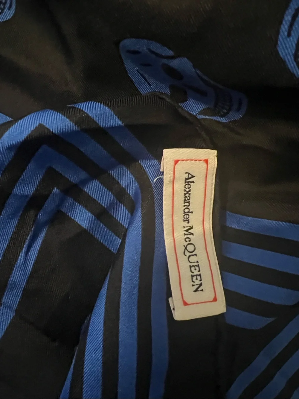 Alexander McQueen Black and Bright Blue Skull Silk Scarf